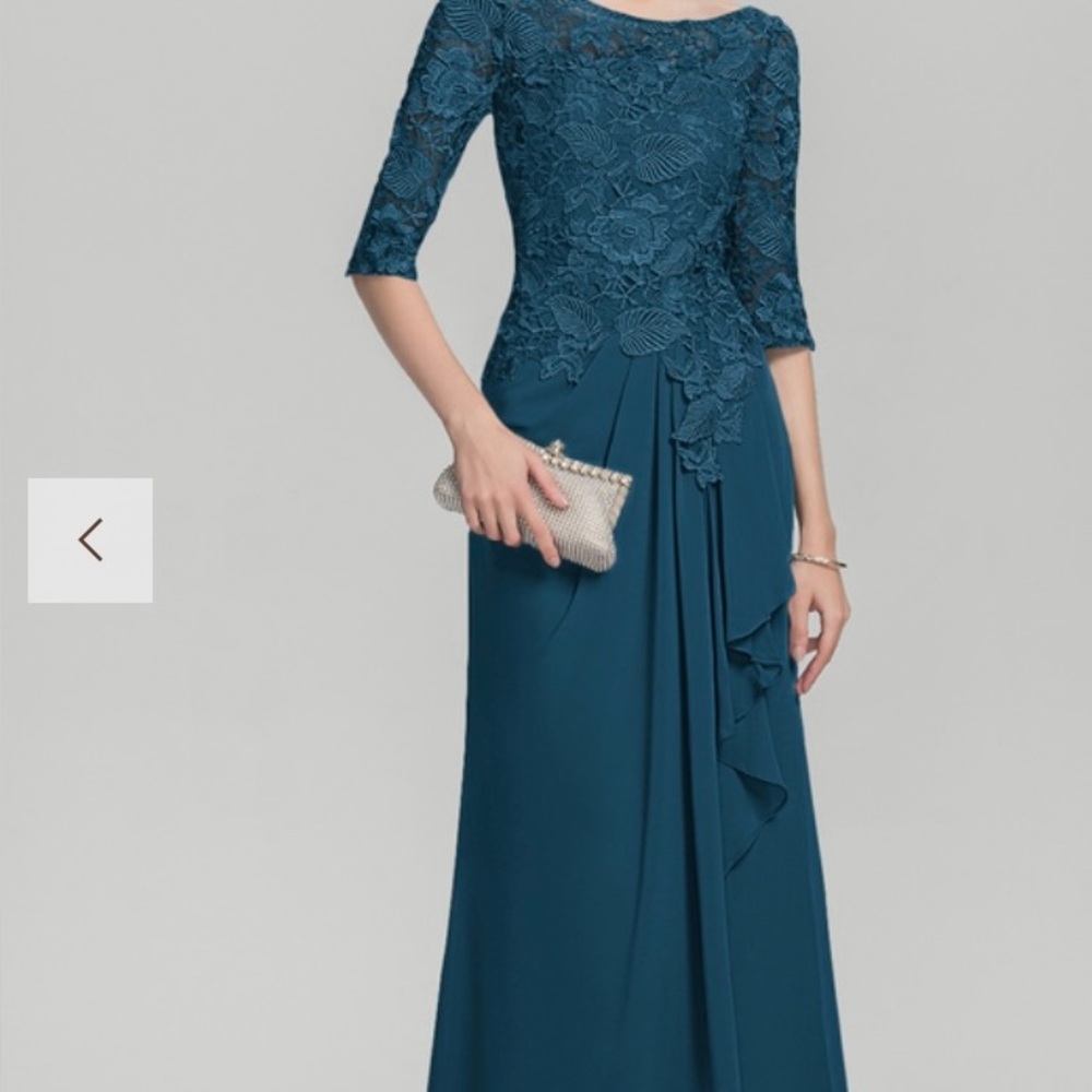 JJs House A-line Scoop Illusion Floor-Length Lace Chiffon With Cascading Ruffles